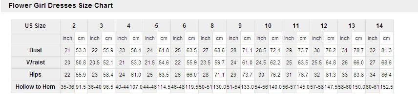 Flower girl dresses size chart