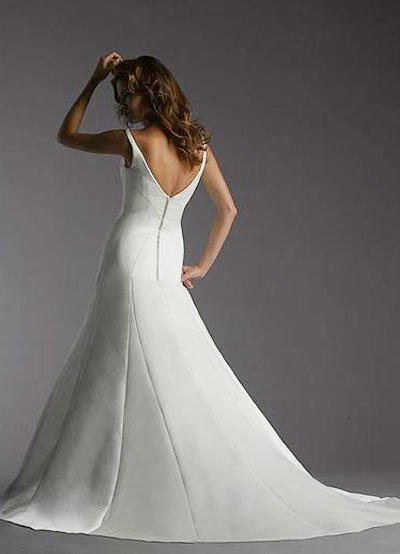 White A line V Neck Off The Shoulder Floor Length Satin Wedding Dress 01.jpg