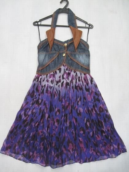 611002($54)tag cut silk printed Leopard with denim hanging dress 246 coffee-purple bust 84 long 94(1).jpg