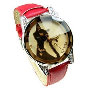 Free Shipping Super Deal Beautiful Generous with Lovely Cat Model Conical Surface Woman Watch, 3 Colors ,Christmas Gifts