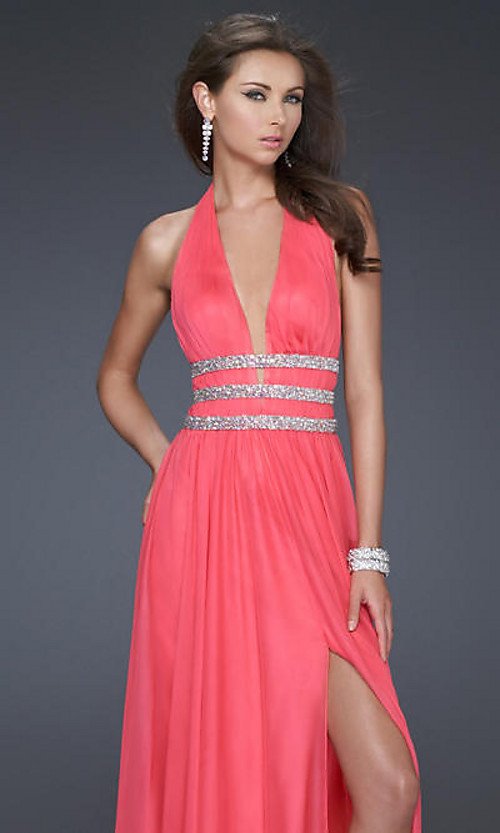 Customize Low V-Neck Dress A-Line Femme Chiffon Lady Prom Dress