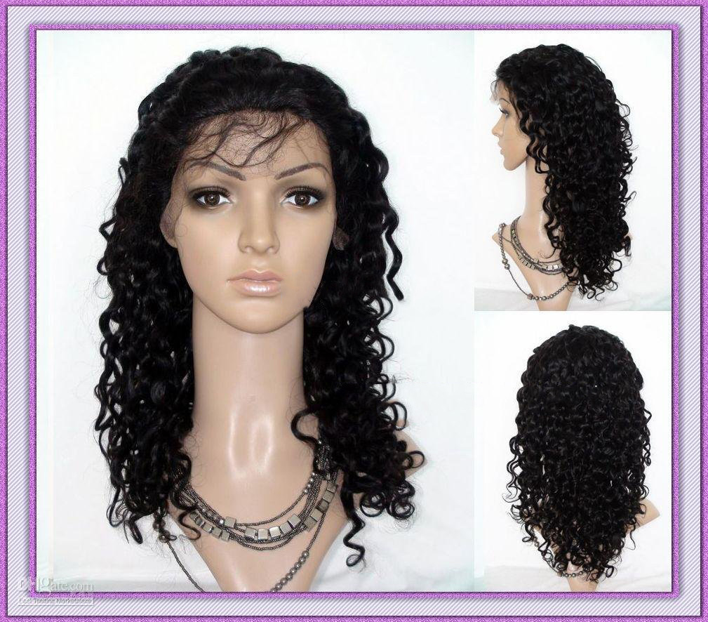 Black ,deep Wave 100% Human Hair Wig,full Lace Wigs,length: 16inch 1B# Natural