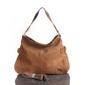 Lambskin Leather Hobo Bag with Studs - Apricot
