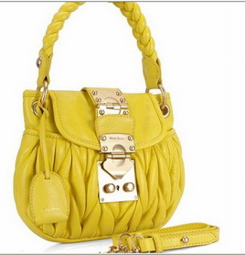 Matelasse Leather Hobo 078-S in Yellow Soft Lambskin Free Shipping