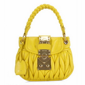 Matelasse Leather Hobo 078-S in Yellow Soft Lambskin Free Shipping