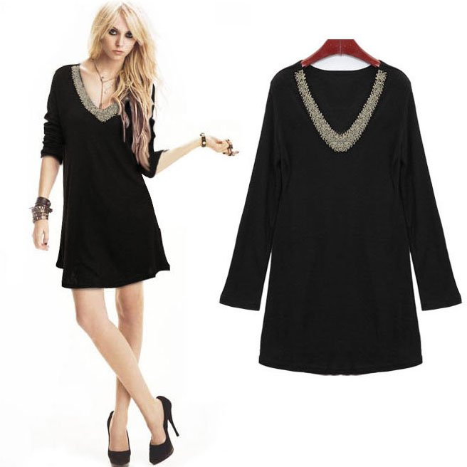New Arrival Long Sleeve Dress Casual Beaded Dress