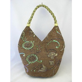 Fashion Brown Tapestry Beaded Florals Shoulder Bag Hobo