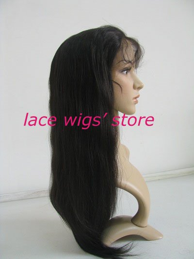 Free Shipping 20" Lace Front Wigs Silky Straight #1B Off Black Human Hair Wigs