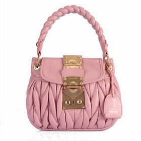 Matelasse Leather Hobo 078-S in Pink Soft Lambskin Free Shipping