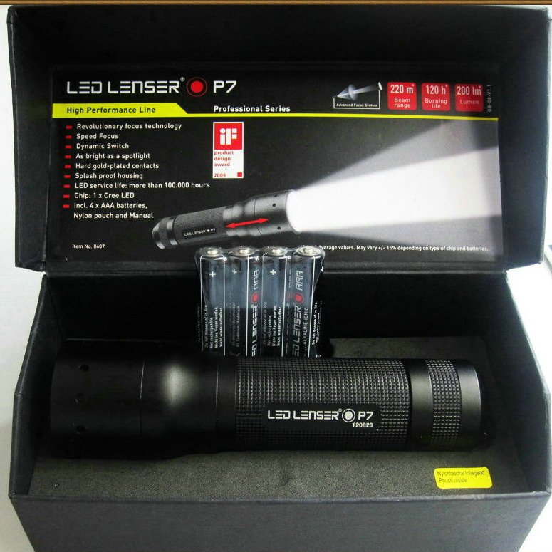 2pcs/lot FREE SHIPPING Wholesale Led Lenser P7 8407 Flashlight Tactics Torch 200Lm