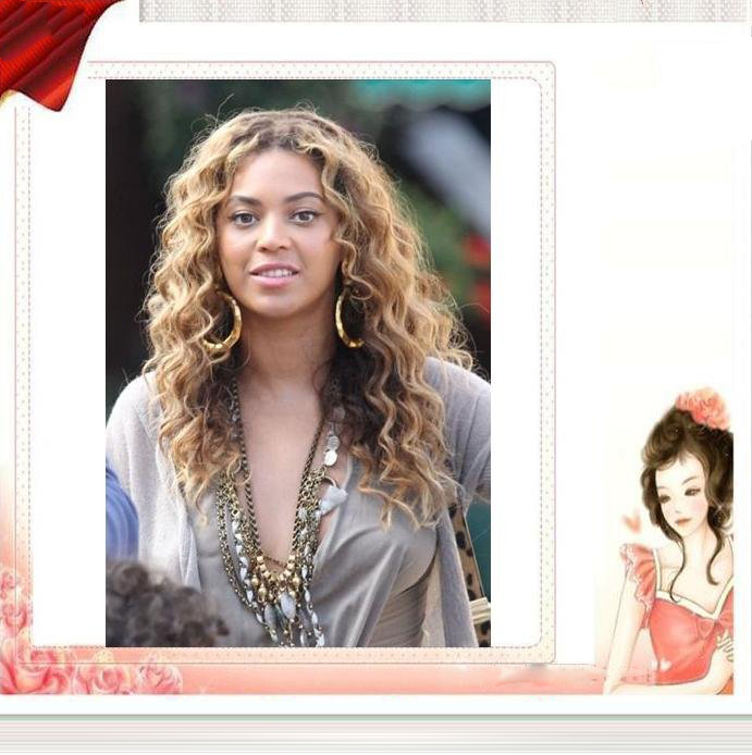 2011 New Free Shipping Beyonce's Long Curly Celebrity Hairstyle Virgin Remy Hair Front Lace Wig Human Hair Wigs