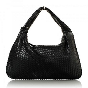 Free Shipping Woven PU Leather Hobo Slouch Bag - Black