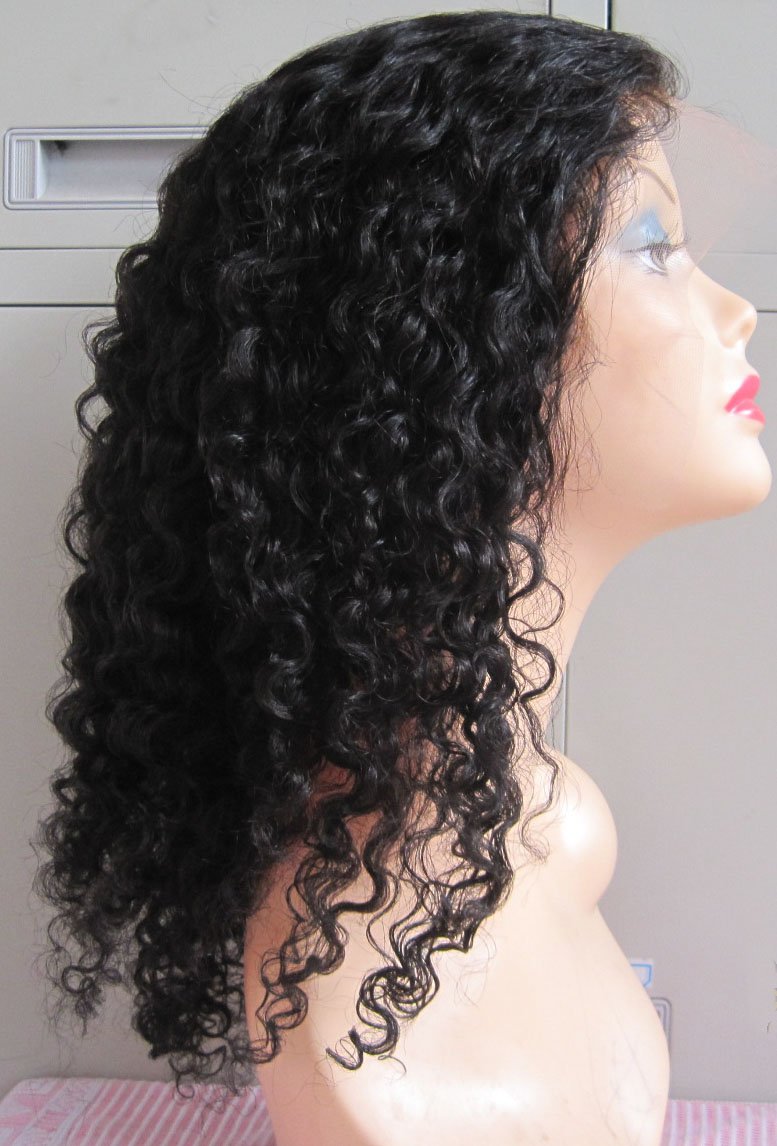 Curly 100% Indian piece Human Hair Wig 16"-1B# ~ Whosale Price