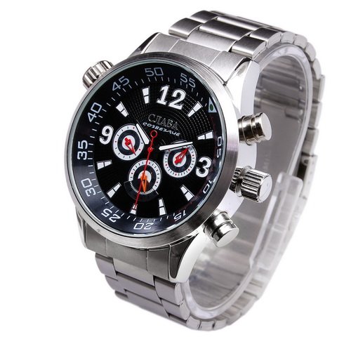 Free Shipping Fashion Luxury Automatic Mechanical Men Wrist Watch Water Resistant Metal Band 12/24H Black