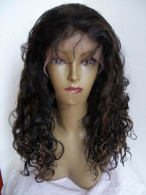 100% Indian Remy Lace Front Human Hair Wig 18" #1B/30 Curly