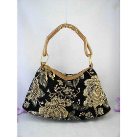 Fashion Black Tapestry Beaded Florals Shoulder Bag Hobo