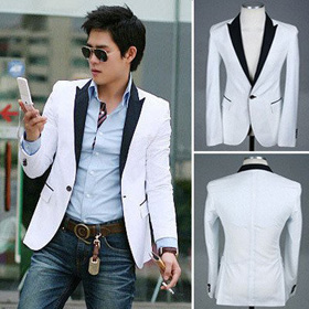 2011 CHIC One Button Black Collar Slim Suit White Color Size US S/M/L