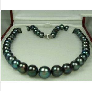TAHITIAN BLACK AAA+ PEARL NECKLACE 18"10-11MM Free Shipping