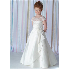 Wholesale Custom-made Short Sleeve A Line Flower Gril Dress FLW91705