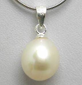 AAA White 9.5MM Drop Pearl Pendant & S925 Silver Chain