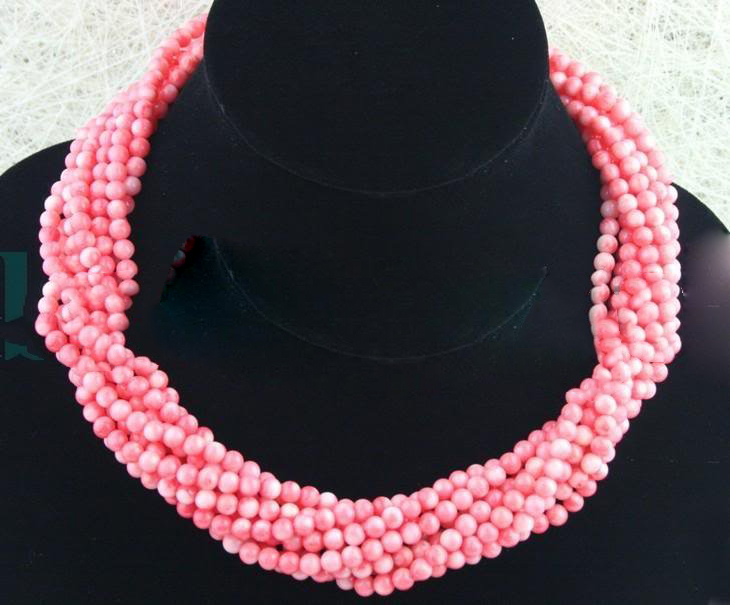 Free Shipping New Style Gift BEAUTIFUL 9 STRANDS 4-5MM PINK CORAL NECKLACE 19" #39