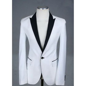 2011 NEW Men's Slim Sexy Top Designed White Suit Black Collar Size S M L JK25