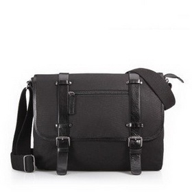 Cool!City Style!Fine New Black Men's Canvas+Genuine Leather Messenger Shoulder Bag-Retail and Wholesale&Free Shipping Worldwide