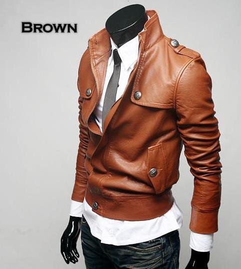 Wholesale -free Shipping 2010 Men's New Casual Leather Jacket with Tall Collar Yujy