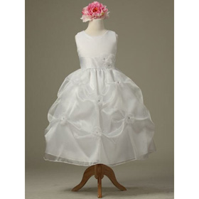 A-line Collar Beads Organza Long Style Flower Girl Dress Freeshipping