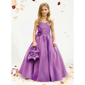 Free Shipping BD584 New Arrival Purple Taffeta Handmade Flowers Flower Girl Dress