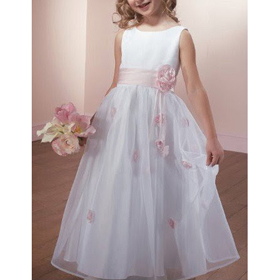 Lovely Satin Chiffion Bead Embroider Flower Girl Dress
