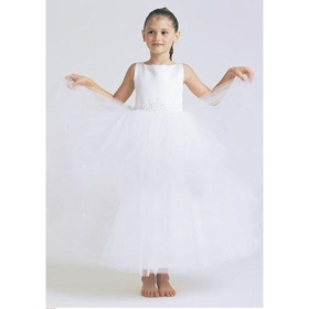 A-line Bateau Ankle-length Satin Tulle Flower Girl Dresses
