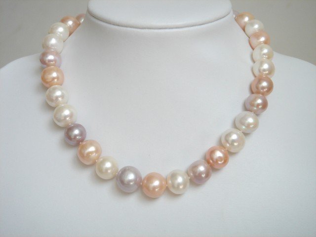 Rare Necklace Multicolor Pearls 12mm Near Round Beads