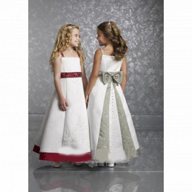 Princess Spaghetti Strap Bow Embroidery Ballerina Satin Flower Girl Dress