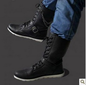 Black With Chain Flat Bottom Men's Casual Boots