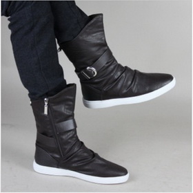 Black With Zipper Flat Bottom Men's Casual Boots
