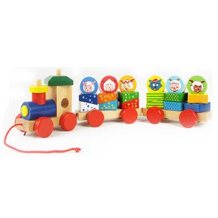 Colorful Wooden Baby Toys Cute Happy Sheep Animal Assembly Train Blocks