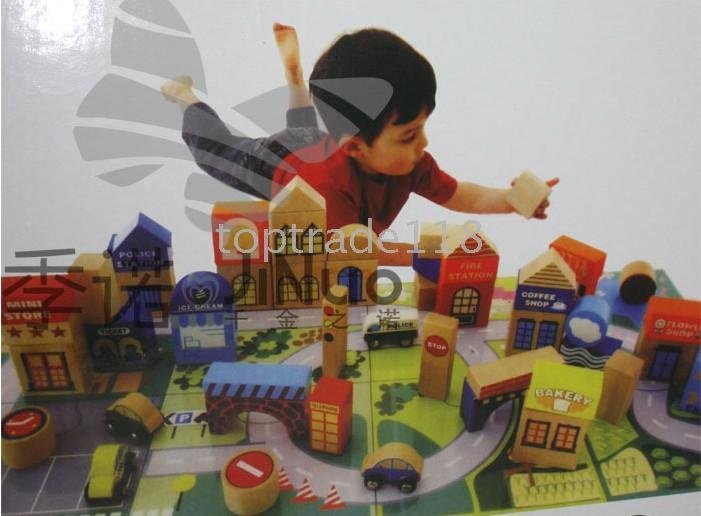 Century-old British BOOTS Tiny Town50 Grain Wooden Bricks Toys Urban City Blocks