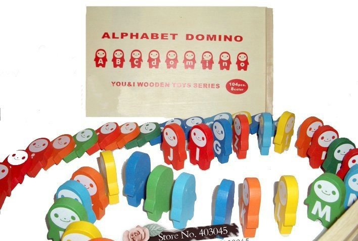 Free Shipping Color Wood Alphabet Dominoes /domino Set/Baby Toys