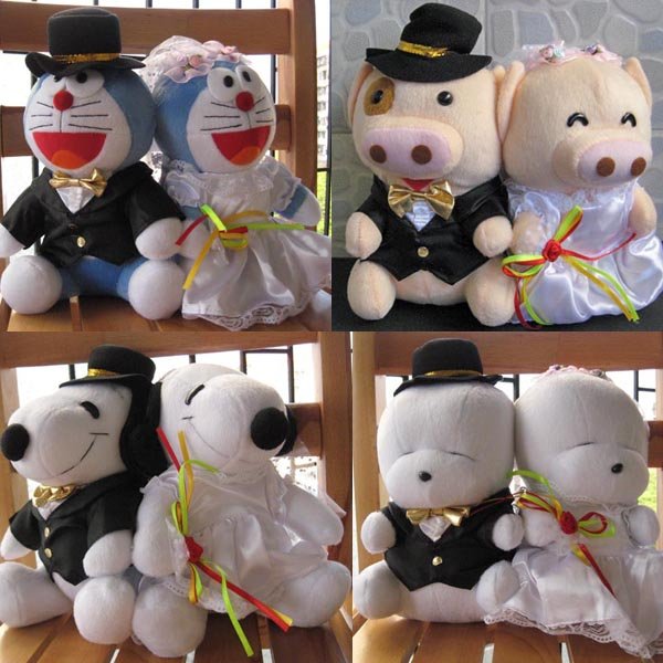 Mixed Lot of 4 Pairs Cartoon Groom & Bride Wedding Plush Toy 9"/22cm,free Shipping