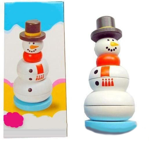 Wooden Stacker Snowman Roly Poly Children Wood Toys Free Shipping