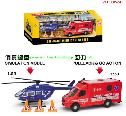 Die Cast Mini Simulation Model Toys 1:55helicopter + 1:50 Ambulance Children Toys