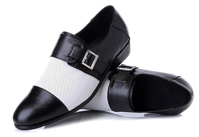 Free Shipping! Brand Men's Black and White Button Leather Shoes Size:US7-US12