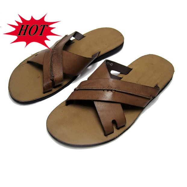 Wholesale 2010 World Top Brand Men's Newest First Layer Leather Slipper Sandal Flip-flotop Quality Factory Price Free Shipping