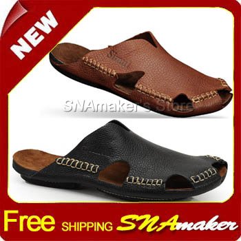 FREE SHIPPING Men's Shoes 100%handmade Leisure Genuine Leather Sandals,Black,Brow HBAN0604X
