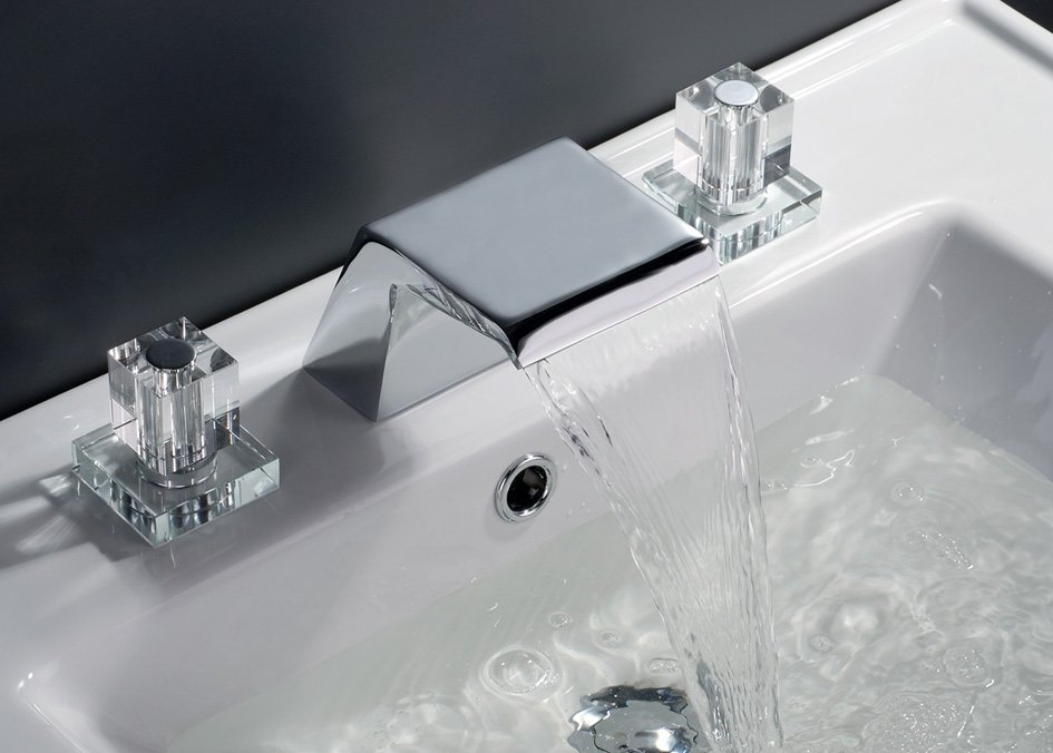 Two Handles Widespread Waterfall Bathroom Sink Faucet or Bathtub Faucet - Wholesale - Free Shipping M-6006