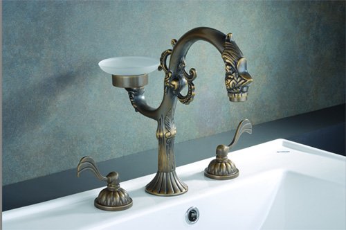 Two Handles Antique Brass Widespread Bathroom Sink Faucet - Wholesale- Free Shipping(F-5003)