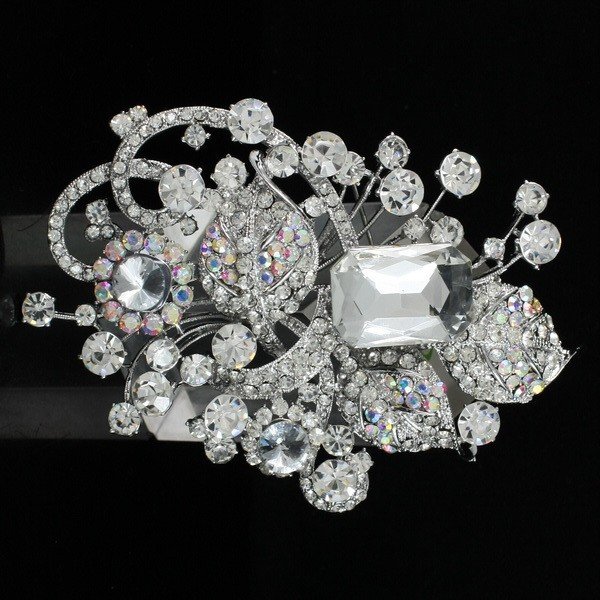Clear Crystals Flower Brooch Pin 4.3" Free Shipping