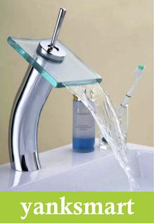 Glass and Waterfall Bathroom Tap Mixer Waterfall Faucet Chrome Finish