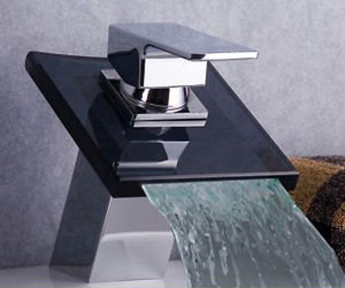 Wholesale Chrome Glass Waterfall Faucet Bathroom Lav Faucet/ Basin Mixer+100% Guaranteed+Free Shipping